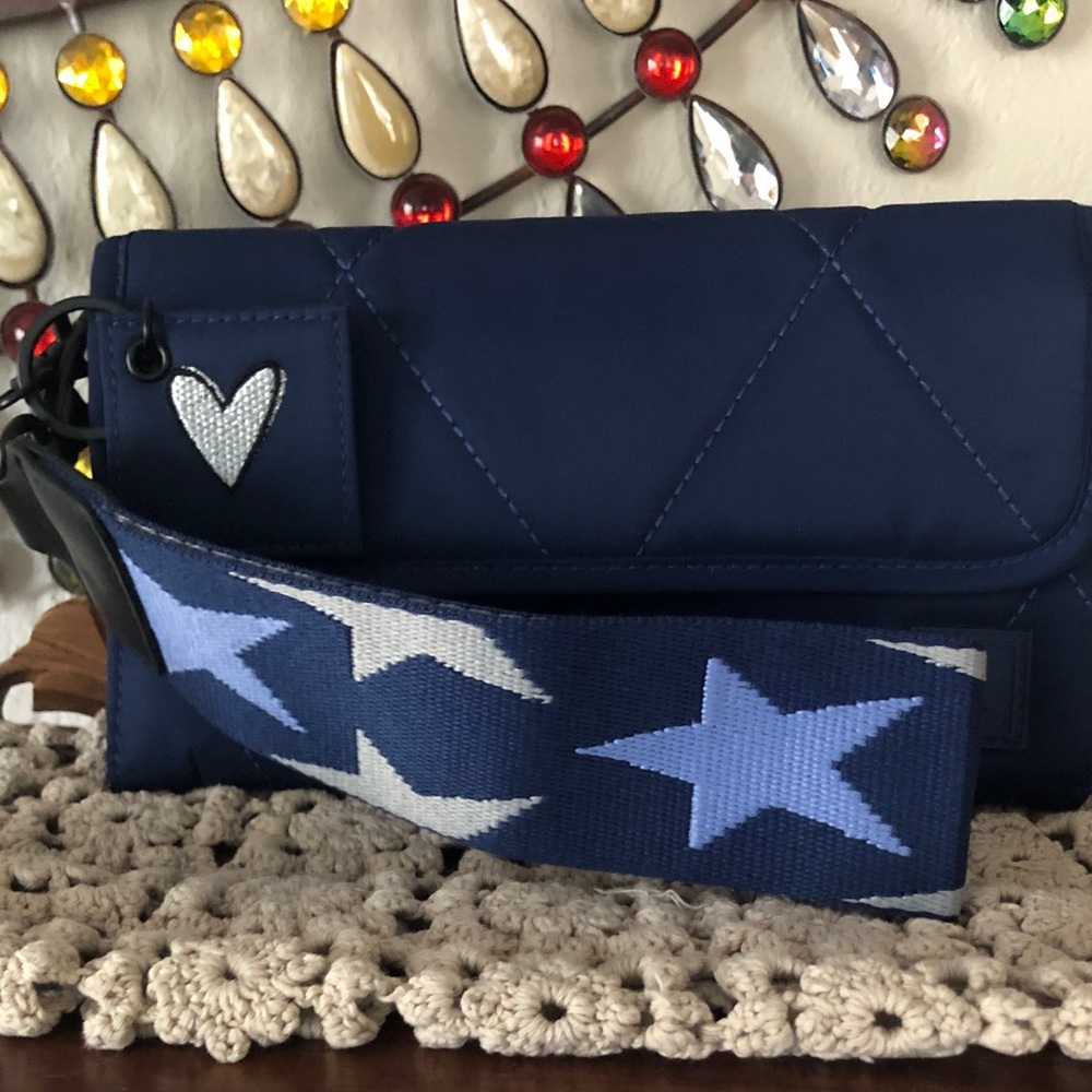 Blue Quilted Crossbody Bag with Star Strap